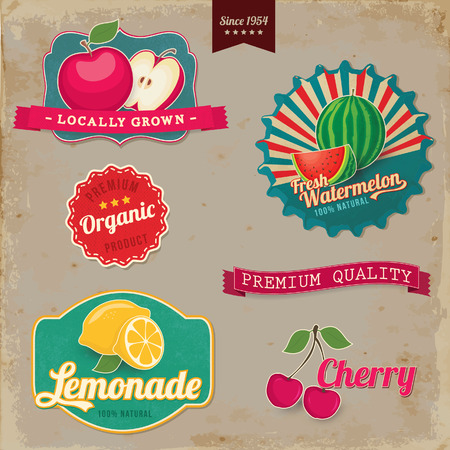 Vintage fruit labels  Vintage tags illustration collection のイラスト素材
