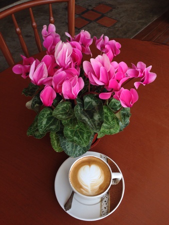 A cup of cappuccino with beautiful flowerの素材