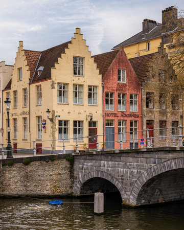 Architecture of the city of Bruges, Belgium.のeditorial素材