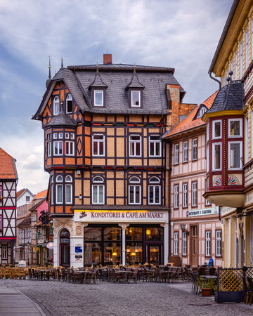 Historic half-timbered houses in the old town of Wernigerode, Germanyのeditorial素材