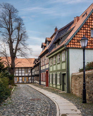 Historical houses in the old town of Wernigerode, Saxony Anhalt, Germanyのeditorial素材