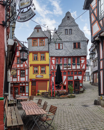 Street view of old town Limburg an der Lahn, Hesse, Germanyの写真素材