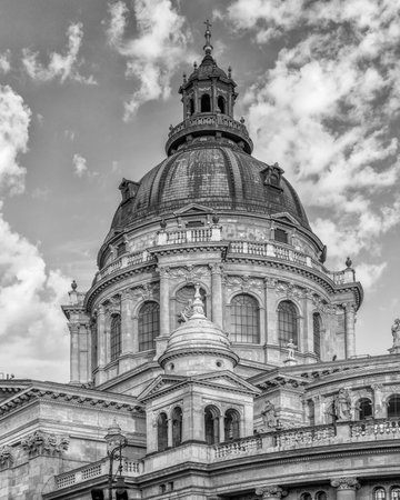 St. Stephen's Basilica in Budapest, Hungary in black and whiteの写真素材