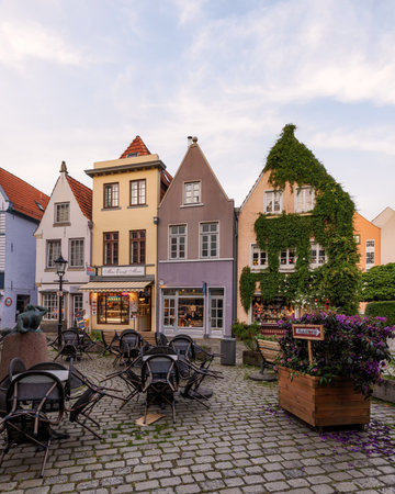 Street view of quartier Schnoor in the old town of Bremen, Germanyのeditorial素材