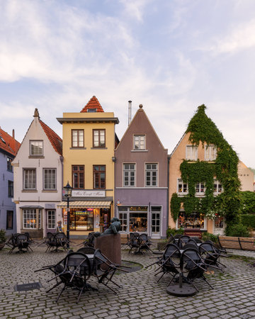 Street view of quartier Schnoor in the old town of Bremen, Germanyのeditorial素材