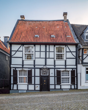 Old half-timbered house in the old town of Essen-Kettwig, NRW, Germanyのeditorial素材