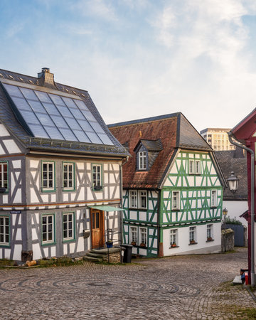 Half-timbered houses in the old town of Rothenburg ob der Tauber, Germany