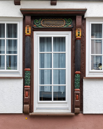 Traditional window in the old town of Colmar, Alsace, France
