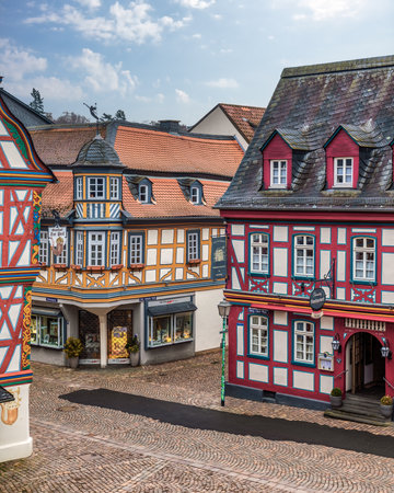 Colorful houses in the old town of Rothenburg ob der Tauber, Germanyのeditorial素材