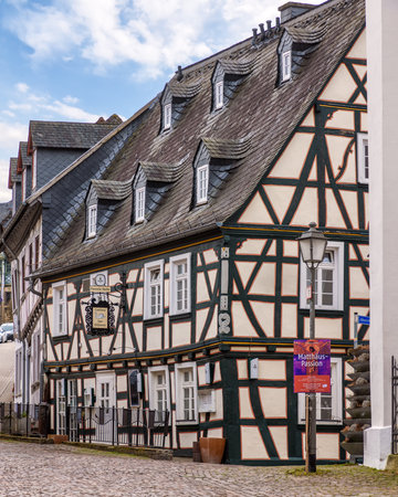 Old half-timbered houses in the old town of Idstein, Germanyのeditorial素材