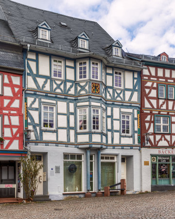 Historical buildings in the old town of Bad Camberg, Hesse, Germanyのeditorial素材