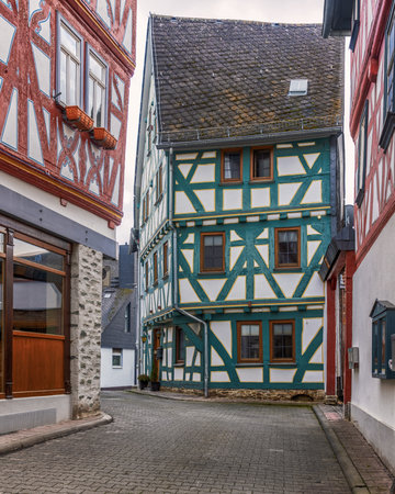 Historical buildings in the old town of Bad Camberg, Hesse, Germanyのeditorial素材