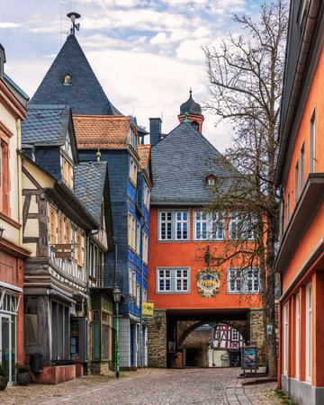 Colorful houses in the old town of Idstein, Germanyのeditorial素材