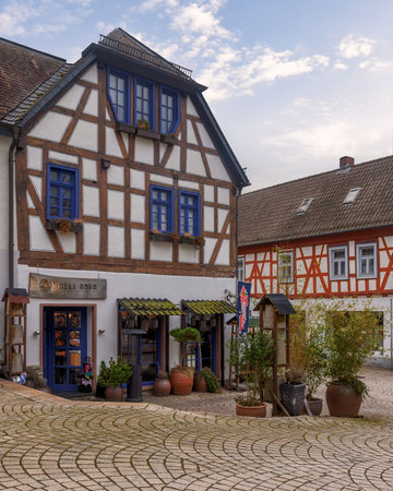 Old half-timbered houses in the historic city of Idstein, Hesse, Germanyのeditorial素材