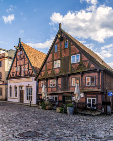 Historic half-timbered houses in Rothenburg ob der Tauber, Germanyのeditorial素材