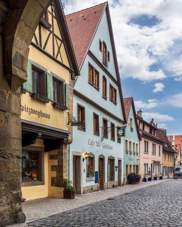 Street view of old town Rothenburg ob der Tauber, Germanyのeditorial素材