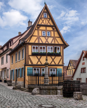 Half-timbered houses in Rothenburg ob der Tauber, Germanyのeditorial素材