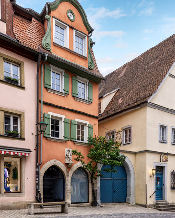 Historic houses in the old town of Rothenburg ob der Tauber, Germanyのeditorial素材