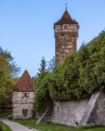 Beautiful medieval Tower in Rothenburg ob der Tauber, Germanyの写真素材