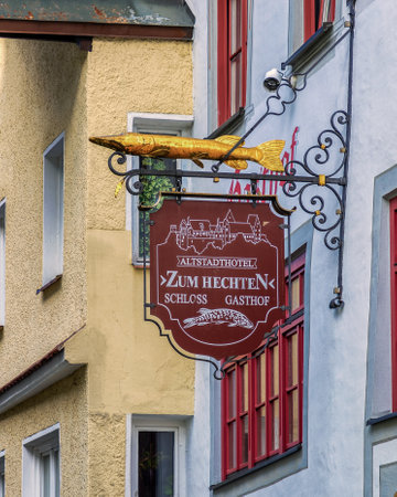 Sign of a restaurant in Salzburg, Austriaのeditorial素材