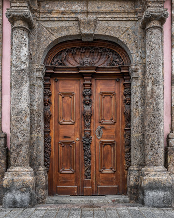 Old wooden door in the old town of Innsbruckのeditorial素材