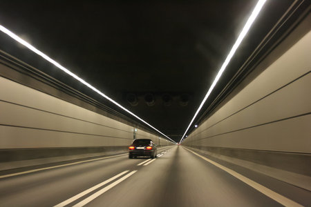 The car in the undersea tunnelの写真素材