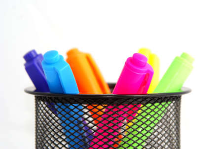 Colored markers on white backgroundの写真素材