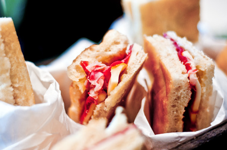 Spare warm focaccia stuffed with ham and smoked cheeseの写真素材