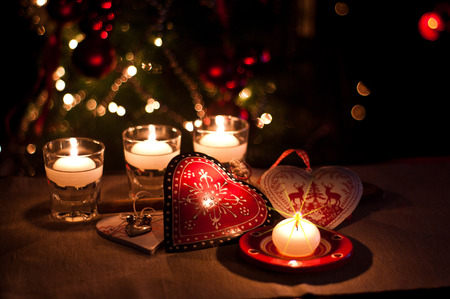 hearts christmas , christmas decorations , balls, stars, lights and crafts for the Christmas tree and set the mood for Christmasの写真素材
