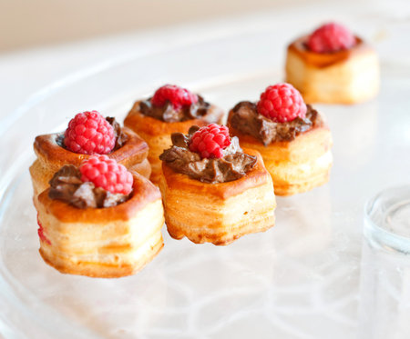 vol au vent to butter with meat sauce and ripe and red raspberryの写真素材