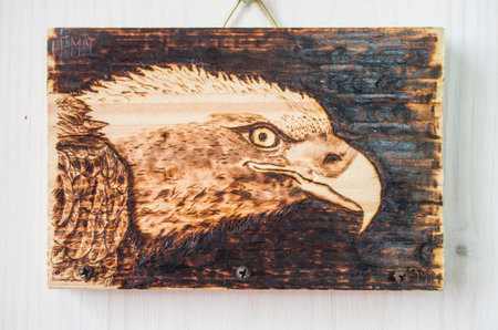 the ancient art of pyrography, wood and fire, the white-headed eagle's eye, hang keys and objects