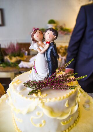 bride and groom for the delicious wedding cake, small statuettesの写真素材