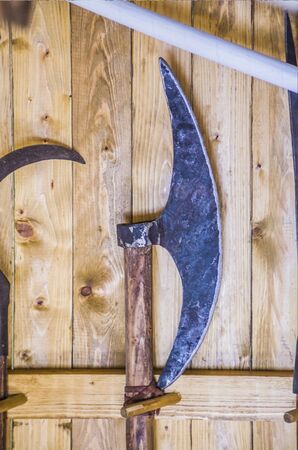 ancient country pharmacy, traditional medicine, snakes, knives, sickles, pot, fire, ax, myrrhの写真素材