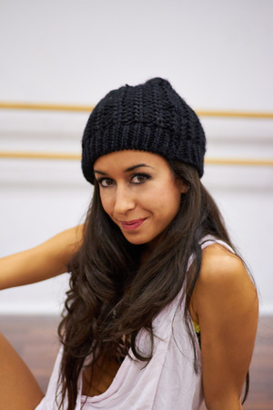Smiling portrait of sexy brunette dancer girlの写真素材