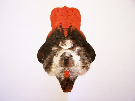 Paper sheet with inks  Rorschach testの写真素材