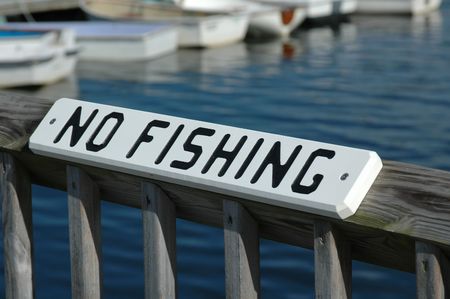No Fishing sign on dockの写真素材
