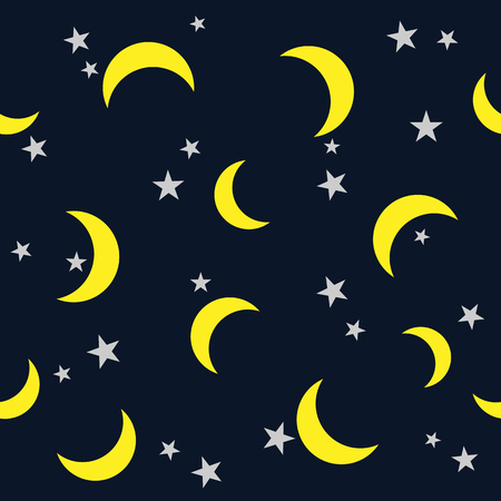 Star and moon on night sky background vector design seamless patternのイラスト素材