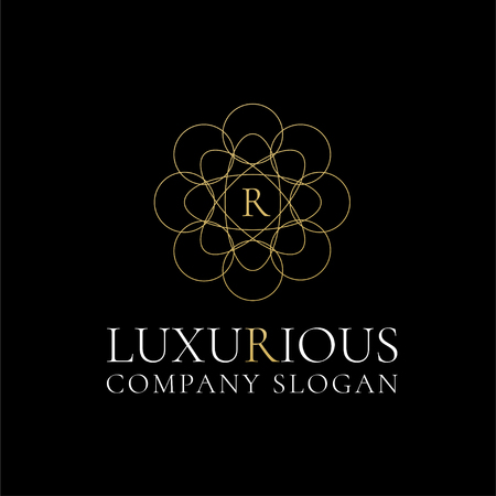Flower luxury logo vector design concept on black background illustrationのイラスト素材