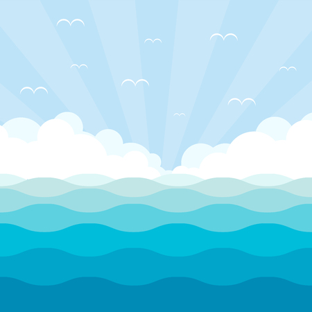 Blue wave with cloud and sky landscape backgroundのイラスト素材