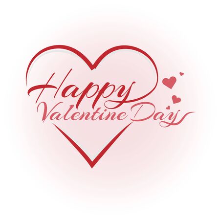Happy valentine day lettering text vector brush isolated with red heart on white illustration.のイラスト素材