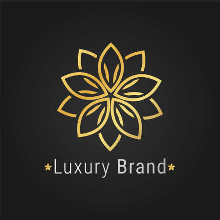 Flower  luxury golden elegant branding on black background for restaurant, spa, hotel businessのイラスト素材