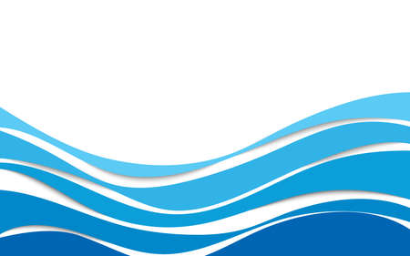 Blue wave motion lines paper art cut style with shadow on white vector backgroundのイラスト素材