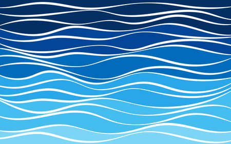 Level sea waves curves blue layers shape abstract background, soft tones below to dark colors aboveのイラスト素材