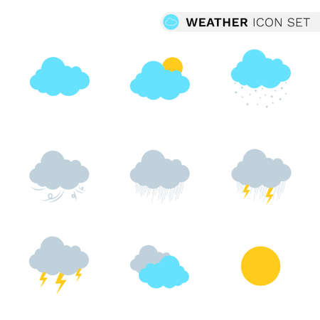 Flat clouds weather season icons set nature design isolated on white background symbol vector illustrationのイラスト素材