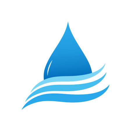 Water drop blue color gradient with ocean wave  design isolated on white abstract background vector...