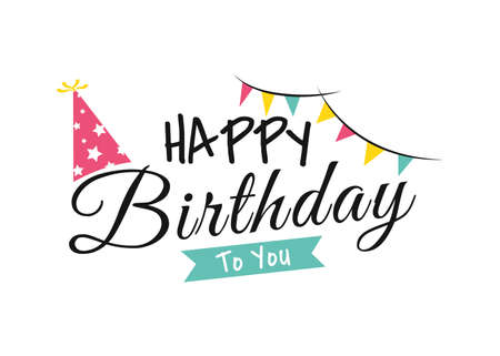Happy birthday to you colorful party flag typography isolated on white background vector illustrationのイラスト素材