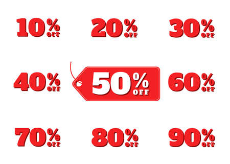 Red badge sticker price discount label tag special offer promotion sale set vector flat icon style symbol isolated on white background.のイラスト素材