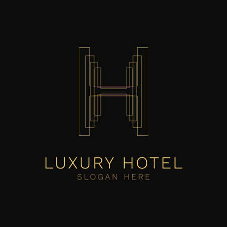 H hotel business  luxury golden elegant branding vector on black backgroundのイラスト素材