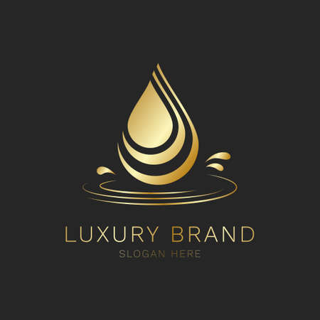 Water drop   luxury golden elegant branding vector on black background for businessのイラスト素材