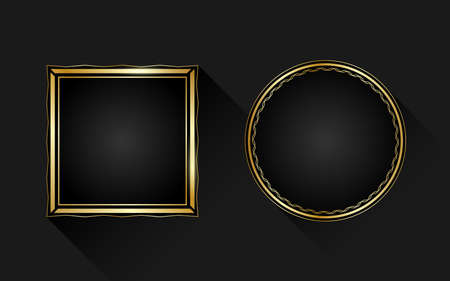 Gold frames square and circle art decoration picture wallpaper vector on dark backgroundのイラスト素材